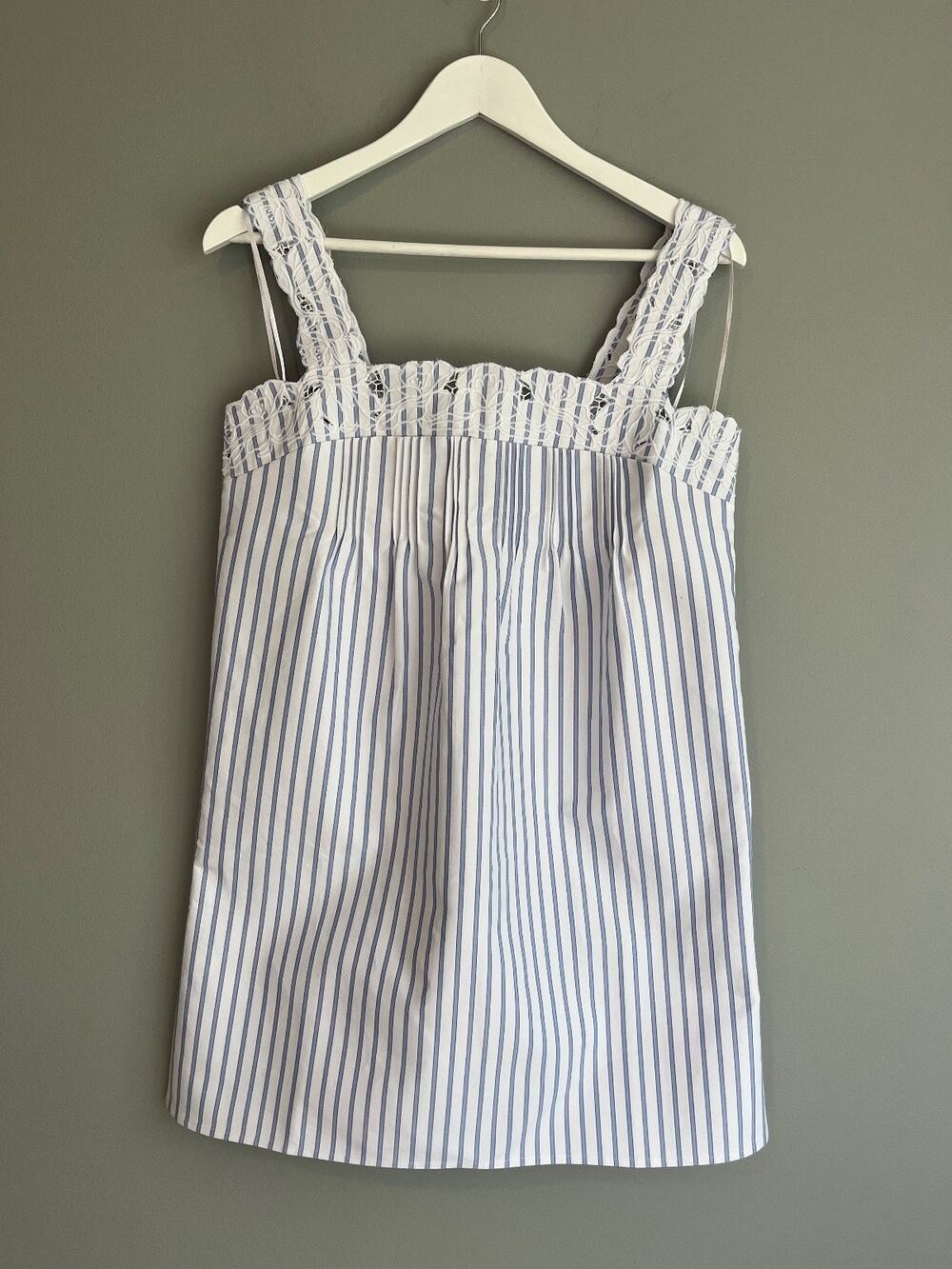 J.Crew NWT $198 Ondine Mini Dress Striped Cotton Poplin Blue White XS CU783